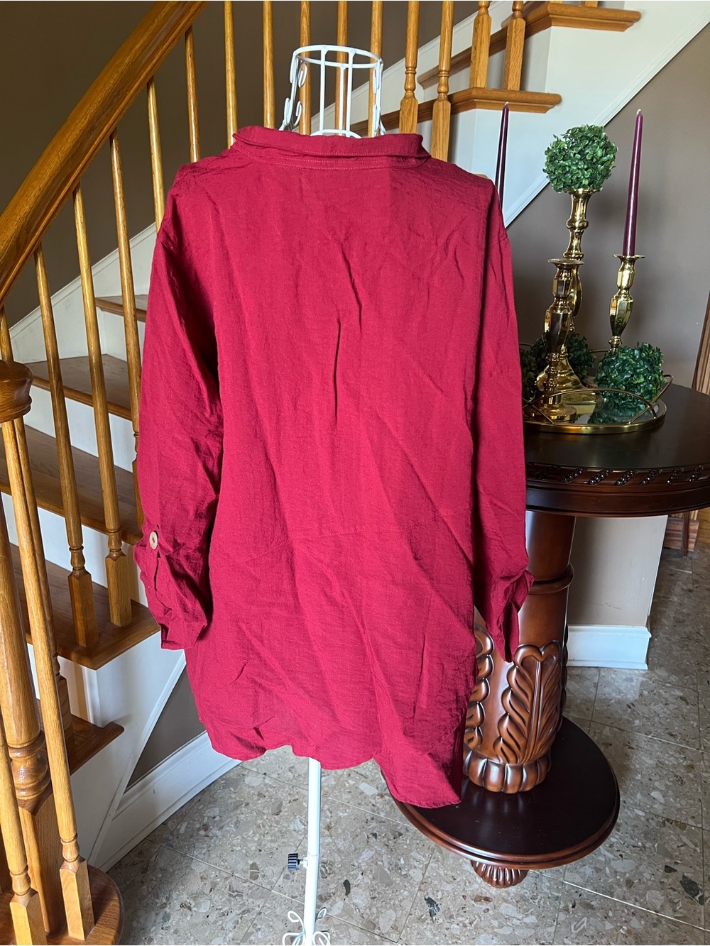 John Mark Red Button Down Tunic Top Lagenlook Bohemian Indie Artsy Sz 1X - Picture 3 of 6